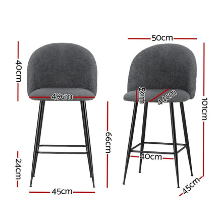 Kings Set of 2 Bar Stools Kitchen Dining Chair Stool Chairs Sherpa Boucle Charcoal bar stools Kings Warehouse