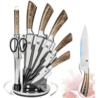 Kitchen Knife Block Set 8 Stainless Steel Knives with Wooden Color Handle (Wood color) Appliances Supplies Kings Warehouse 