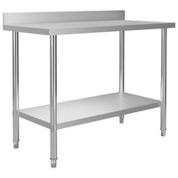 Kitchen Work Table with Backsplash 120x60x93 cm Stainless Steel Kings Warehouse 