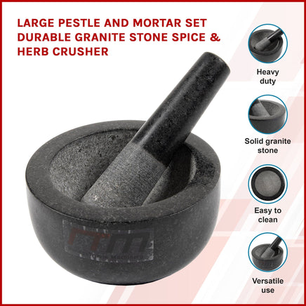 Large Pestle and Mortar Set Durable Granite Stone Spice & Herb Crusher Home & Garden Kings Warehouse