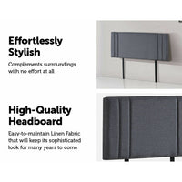 Linen Fabric Double Bed Deluxe Headboard Bedhead - Grey Kings Warehouse 