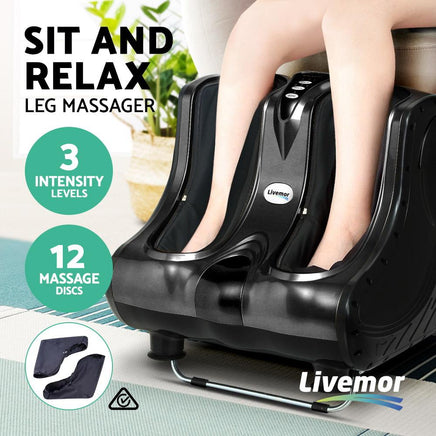Livemor Foot Massager Ankle Calf Leg Massagers Shiatsu Kneading Rolling Black Massage Kings Warehouse