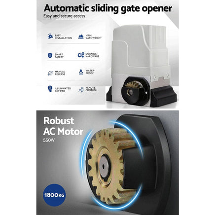 LockMaster Electric Sliding Gate Opener 1800KG Motor Kit Auto Keypad Remote 6M Rail Kings Warehouse