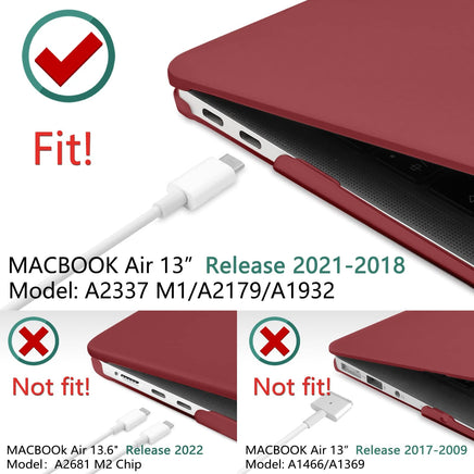 MacBook Air 13 Inch Case 2020 2019 2018, A1932, A2179,A2337 Shell Case Keyboard Cover Wine Red Kings Warehouse