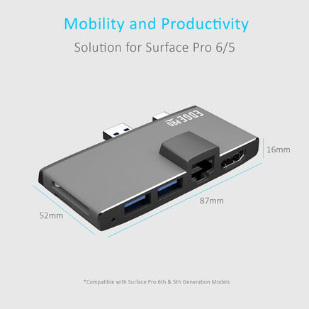 mbeat Edge Pro Multifunction USB- C Hub with LAN for Microsoft Surface Pro Gen 5/6 Kings Warehouse