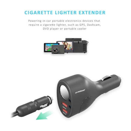 mbeat Gorilla Power Dual Port QC 3.0 Car Charger With Cigar Lighter Socket Kings Warehouse