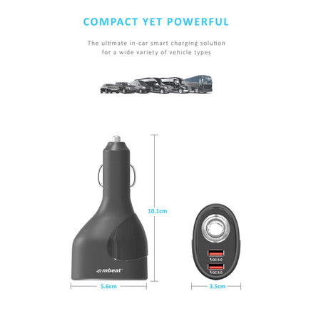mbeat Gorilla Power Dual Port QC 3.0 Car Charger With Cigar Lighter Socket Kings Warehouse