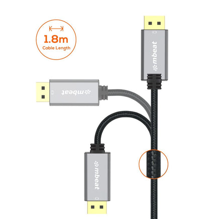 mbeat Tough Link 1.8m Display Port Cable v1.4 - Space Grey Kings Warehouse