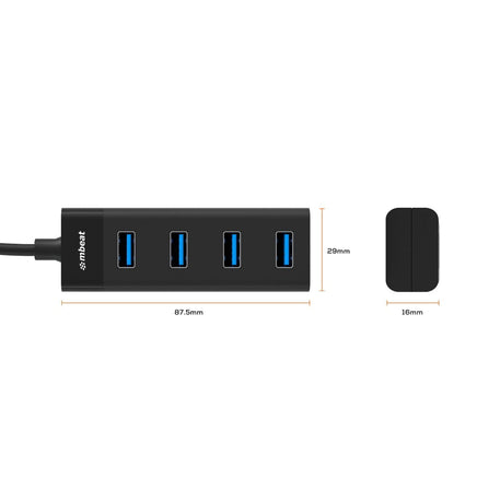 mbeat USB-C to 4-Port 3.0 Hub - Black Kings Warehouse