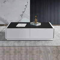 Metro Coffee Table Black Glass & White Painting Living Room Kings Warehouse