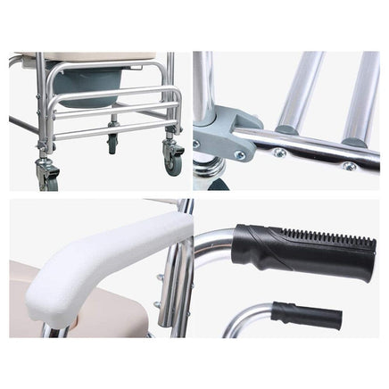 Mobile Shower Toilet Commode Chair Bathroom Aluminum Bedside Footrest Wheelchair Kings Warehouse