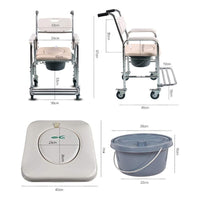 Mobile Shower Toilet Commode Chair Bathroom Aluminum Bedside Footrest Wheelchair Kings Warehouse