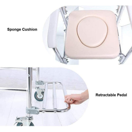 Mobile Shower Toilet Commode Chair Bathroom Aluminum Bedside Footrest Wheelchair Kings Warehouse