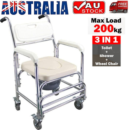 Mobile Shower Toilet Commode Chair Bathroom Aluminum Bedside Footrest Wheelchair Kings Warehouse