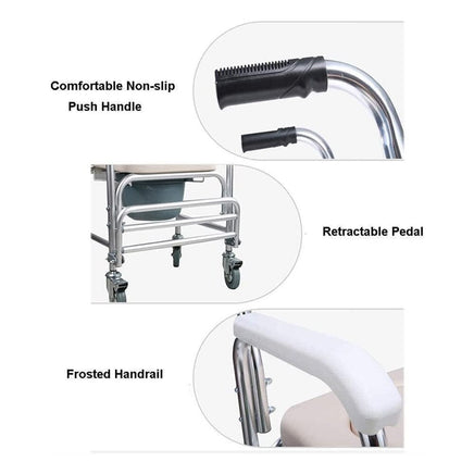 Mobile Shower Toilet Commode Chair Bathroom Aluminum Bedside Footrest Wheelchair Kings Warehouse