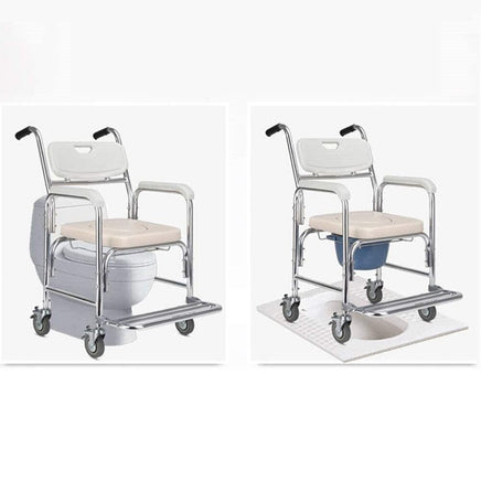 Mobile Shower Toilet Commode Chair Bathroom Aluminum Bedside Footrest Wheelchair Kings Warehouse