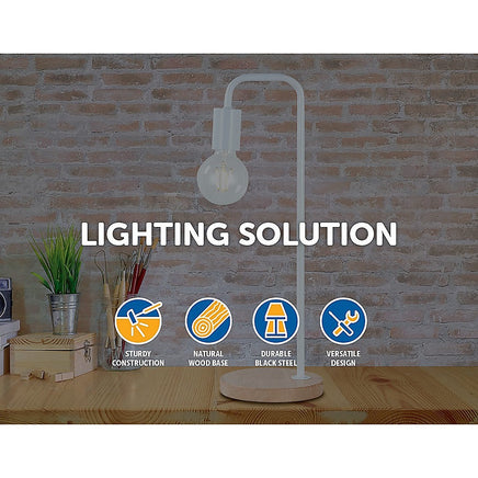 Modern Table lamp Desk Light Timber Base Bedside Bedroom White Kings Warehouse