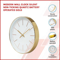 Modern Wall Clock Silent Non-Ticking Quartz Battery Operated Gold Kings Warehouse