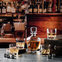 Novare Oval Whiskey Decanter Bottle With 4 Whiskey Glasses Set Kings Warehouse