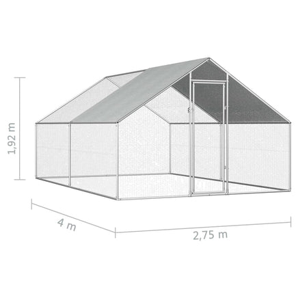 Outdoor Chicken Cage 2.75x4x1.92 m Galvanised Steel Kings Warehouse