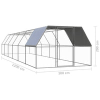 Outdoor Chicken Cage 3x12x2 m Galvanised Steel coops & hutches Kings Warehouse