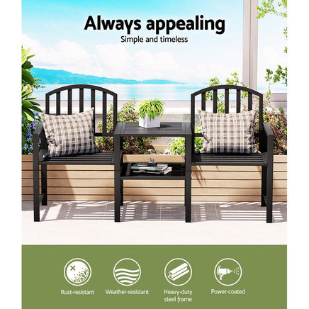 Outdoor Garden Bench Steel Table and chair Patio Furniture Loveseat Park Kings Warehouse