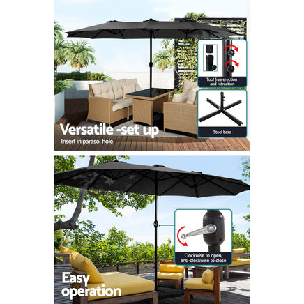 Outdoor Umbrella Beach Twin Base Stand Garden Sun Shade Black 4.57m Kings Warehouse