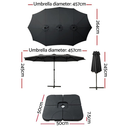 Outdoor Umbrella Beach Twin Base Stand Garden Sun Shade Black 4.57m Kings Warehouse
