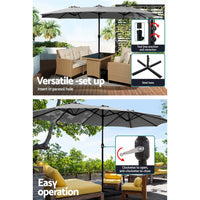 Outdoor Umbrella Beach Twin Base Stand Garden Sun Shade Charcoal 4.57m Kings Warehouse