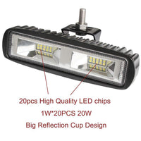 Pair 6inch 20w LED Work Driving Light Bar Ultra Flood Beam Lamp Reverse Offroad Kings Warehouse