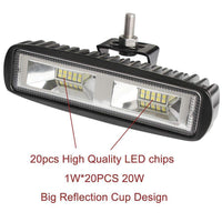 Pair 6inch 20w LED Work Driving Light Bar Ultra Flood Beam Lamp Reverse Offroad Kings Warehouse 