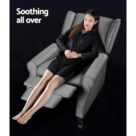 Paris Recliner Chair Luxury Lounge Armchair Single Sofa Couch Fabric Grey Kings Warehouse