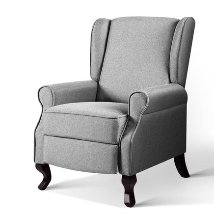 Paris Recliner Chair Luxury Lounge Armchair Single Sofa Couch Fabric Grey Kings Warehouse
