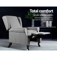 Paris Recliner Chair Luxury Lounge Armchair Single Sofa Couch Fabric Grey Kings Warehouse