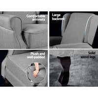 Paris Recliner Chair Luxury Lounge Armchair Single Sofa Couch Fabric Grey Kings Warehouse