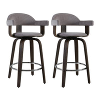 Paris Set of 2 Bar Stools Wooden Swivel Bar Stool Kitchen Dining Chair - Wood, Chrome and Grey