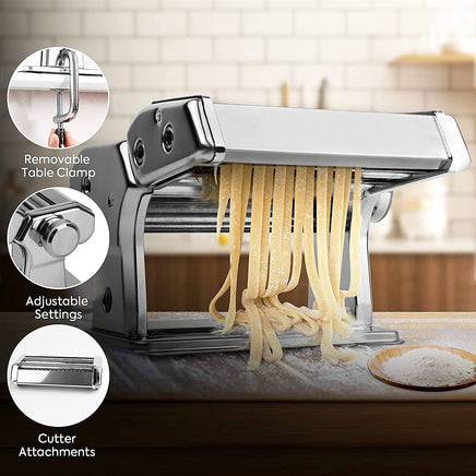 Pasta Maker Manual Steel Machine with 8 Adjustable Thickness Settings Appliances Supplies Kings Warehouse