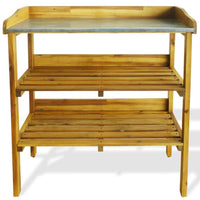 Potting Bench with 2 Shelves Solid Acacia Wood and Zinc Kings Warehouse 