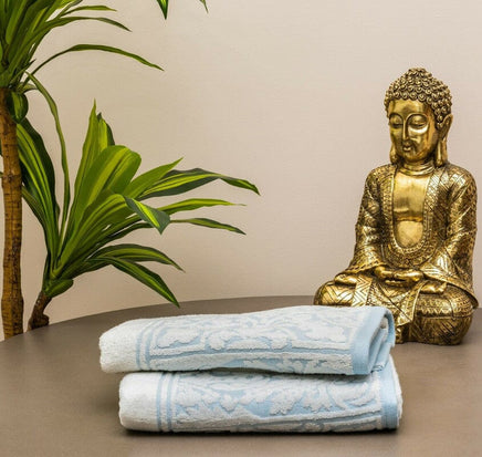 Premium Cotton Towel Jacquard White Blue Design Kings Warehouse