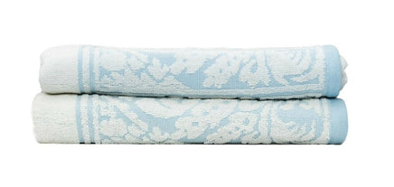 Premium Cotton Towel Jacquard White Blue Design Kings Warehouse