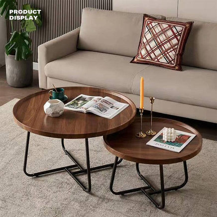 Removable Set of 2 Round Coffee Table Walnut Nesting Side End Table Furniture Furniture Kings Warehouse