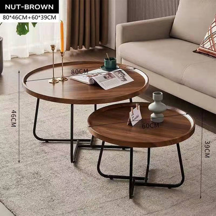 Removable Set of 2 Round Coffee Table Walnut Nesting Side End Table Furniture Furniture Kings Warehouse