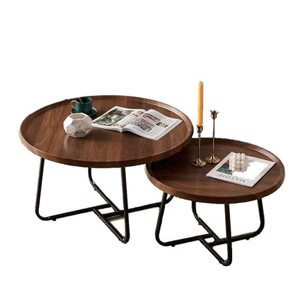 Removable Set of 2 Round Coffee Table Walnut Nesting Side End Table Furniture Furniture Kings Warehouse