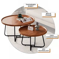 Removable Set of 2 Round Coffee Table Walnut Nesting Side End Table Furniture Furniture Kings Warehouse