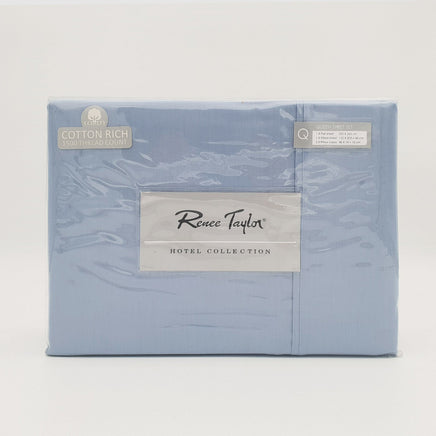 Renee Taylor 1500 Thread Count Pure Soft Cotton Blend Flat & Fitted Sheet Set Indigo King Bedding Kings Warehouse