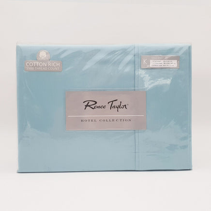 Renee Taylor 1500 Thread Count Pure Soft Cotton Blend Flat & Fitted Sheet Set Mist King Bedding Kings Warehouse