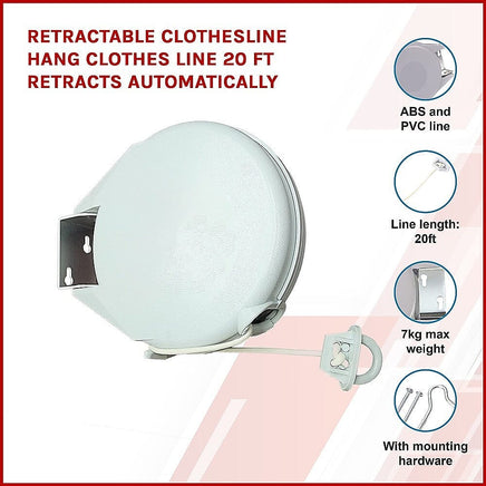 Retractable Clothesline Hang Clothes Line 20 Ft Retracts Automatically Kings Warehouse