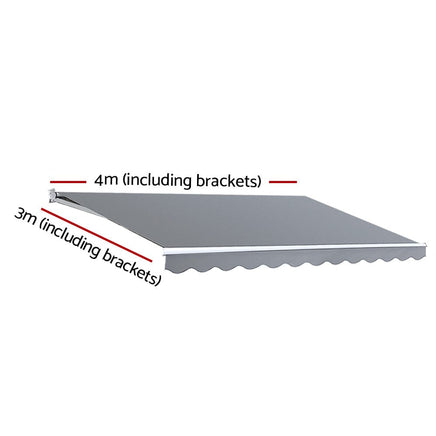Retractable Folding Arm Awning Outdoor Sun Shade 4x3M Canopy PearlGrey Kings Warehouse