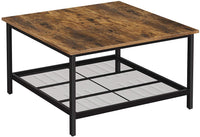 Robust Coffee Table Steel Frame and Mesh Storage Shelf, Rustic Brown and Black living room Kings Warehouse