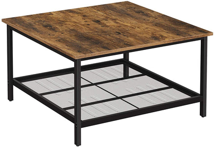 Robust Coffee Table Steel Frame and Mesh Storage Shelf, Rustic Brown and Black living room Kings Warehouse